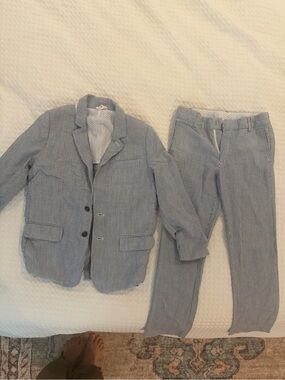Striped Lightweight Seersucker Blazer Jacket - Blue/White